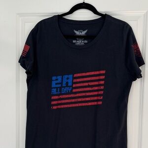 Black Graphic Tee with Red and Blue Design